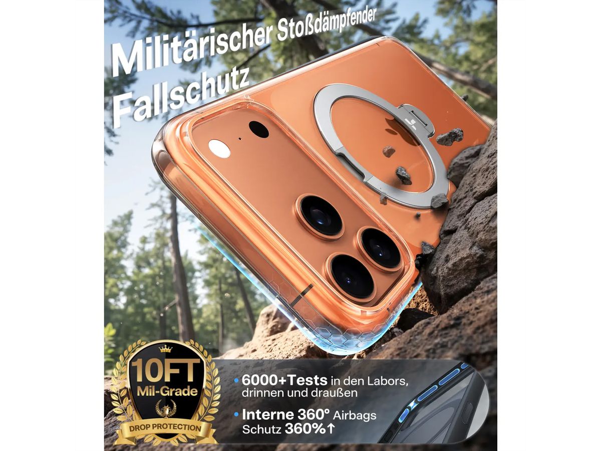 Torras Ostand 360° Schutzhülle, iPhone 17 Pro Max, MagSafe, transparent