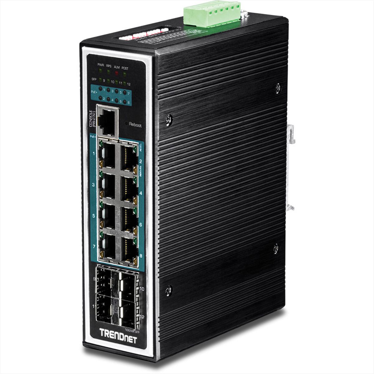 TRENDnet TI-PG1284i Switch Rail DIN géré PoE+ Gigabit industriel à 12 ports