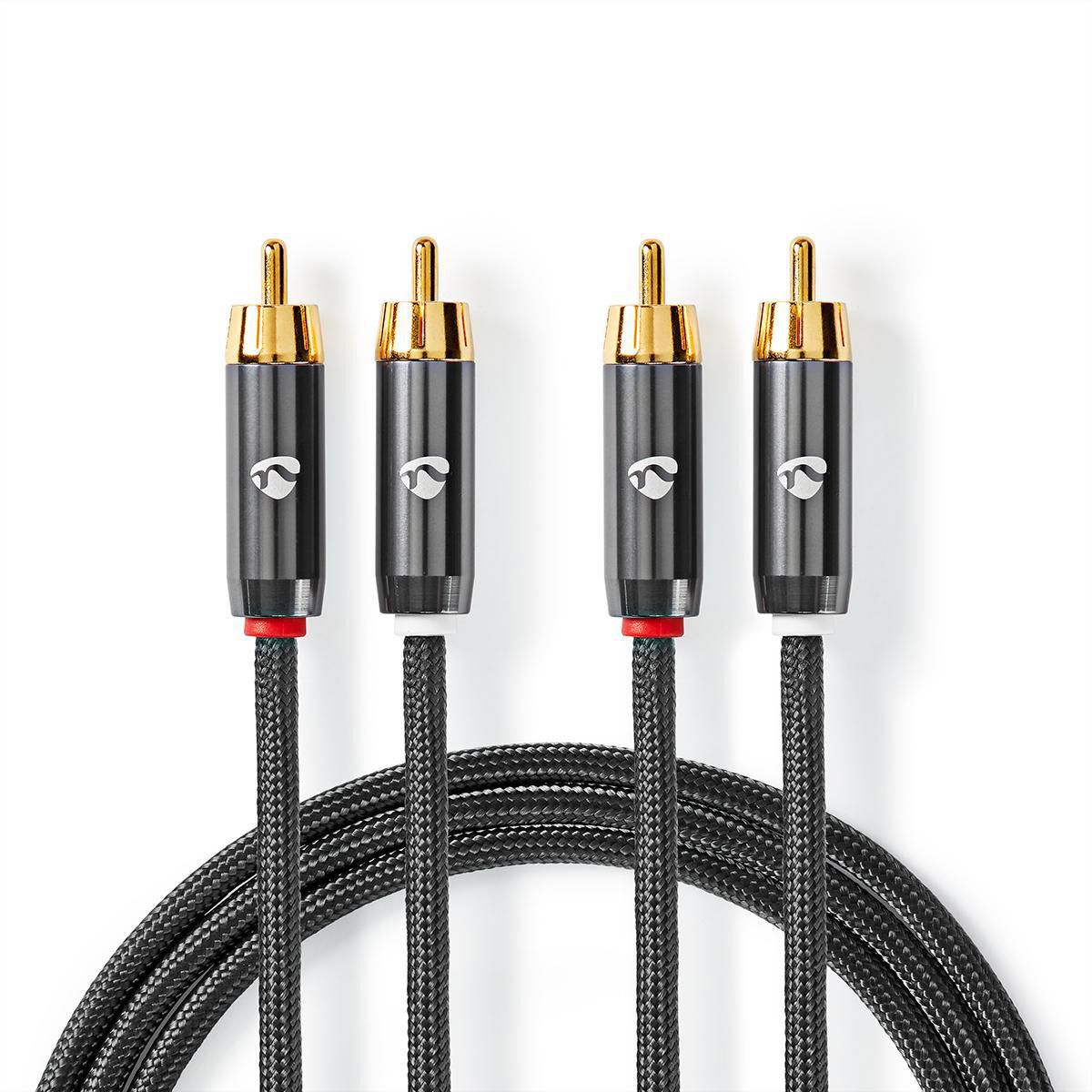 Câble audio stéréo Nedis, 2x RCA, ST/ST, gris, 2 m