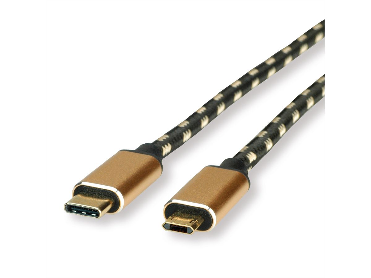 ROLINE GOLD Câble USB 2.0, USB C mâle - Micro USB B mâle, 3 m