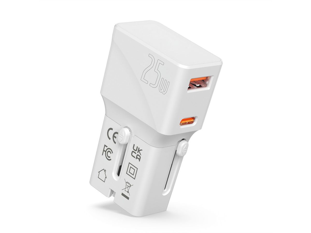 VALUE Chargeur de voyage USB avec prise UK/US/Euro, 2 ports, 1x QC3.0 A + 1x C (PD), 25W