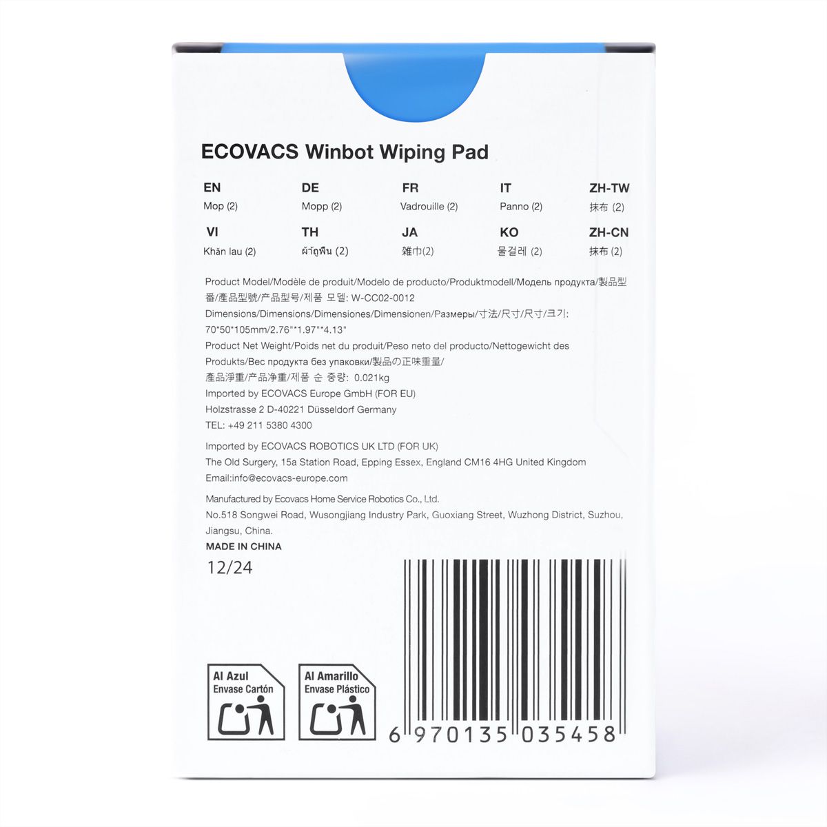 Ecovacs lingettes de nettoyage, pour Winbot Mini
