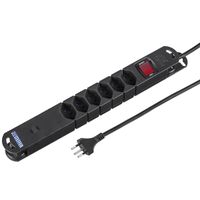 Steffen Steckdosenleiste Variabl 6fach, 2xUSB-C,mit schalter,schwarz, 3m