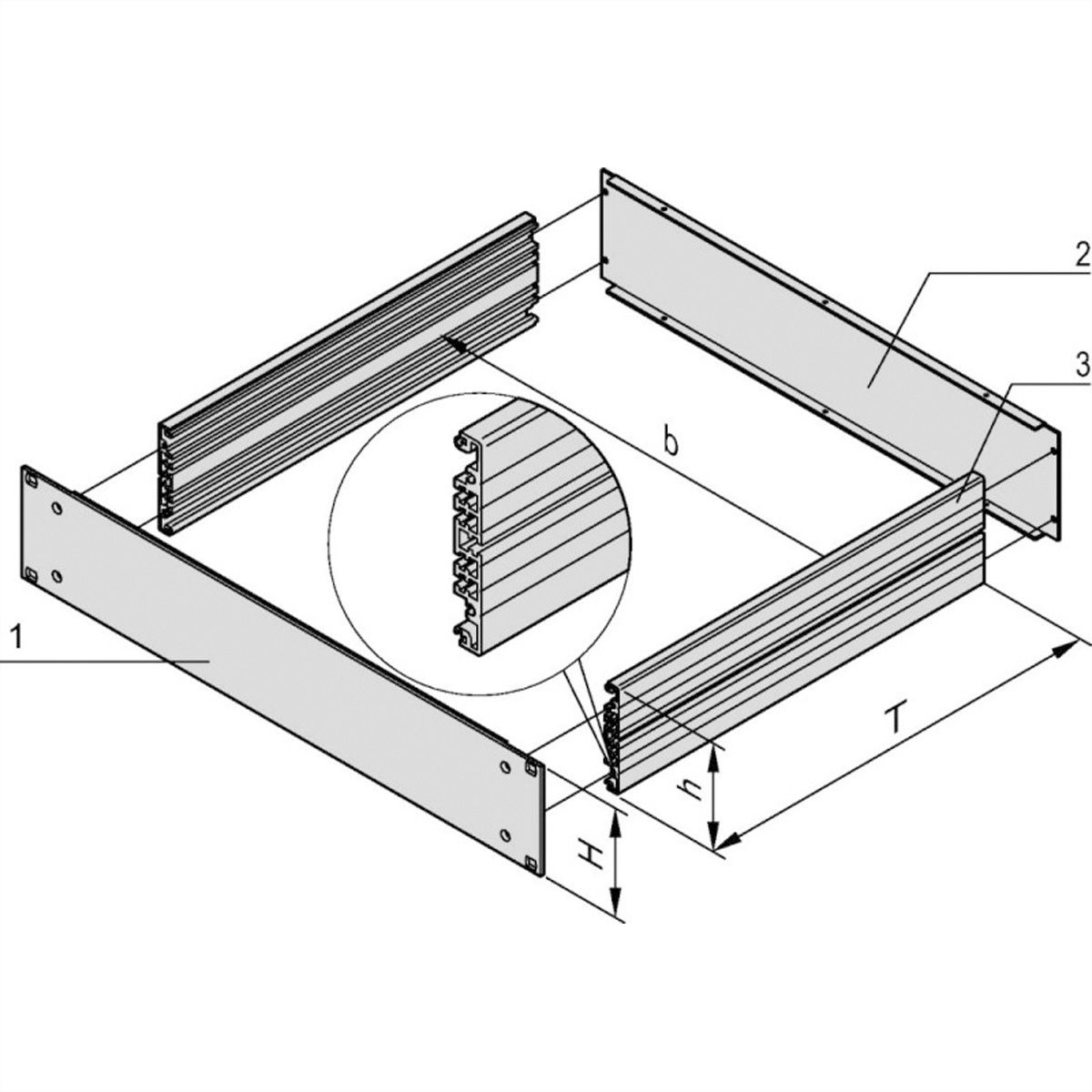 Kit de base pour châssis MultipacPRO 19" SCHROFF, 2 U, profondeur 280 mm