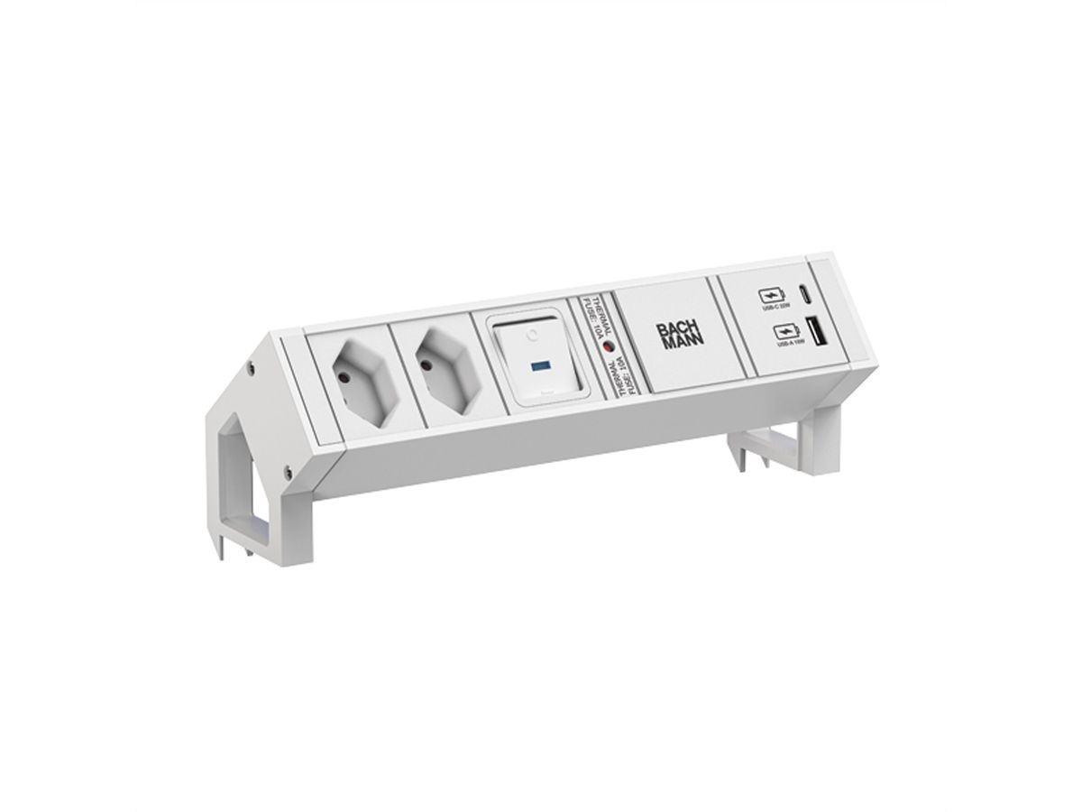 BACHMANN DESK2 white 2xCH 0° 1xSchalter 1xUSB A/C 22W 0,2m GST18,ws