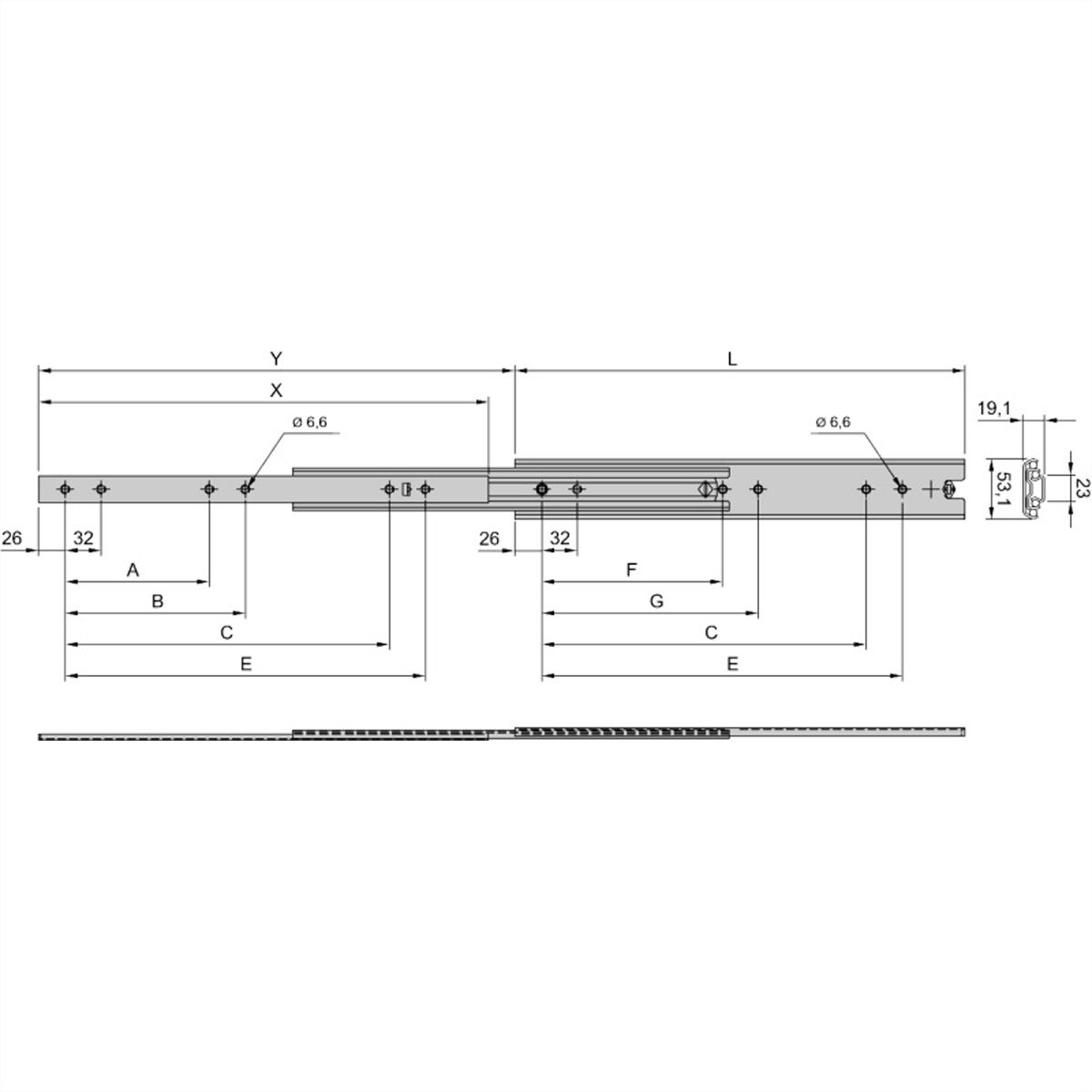 Glissière télescopique SCHROFF, universelle, charge lourde, 2 U 400L