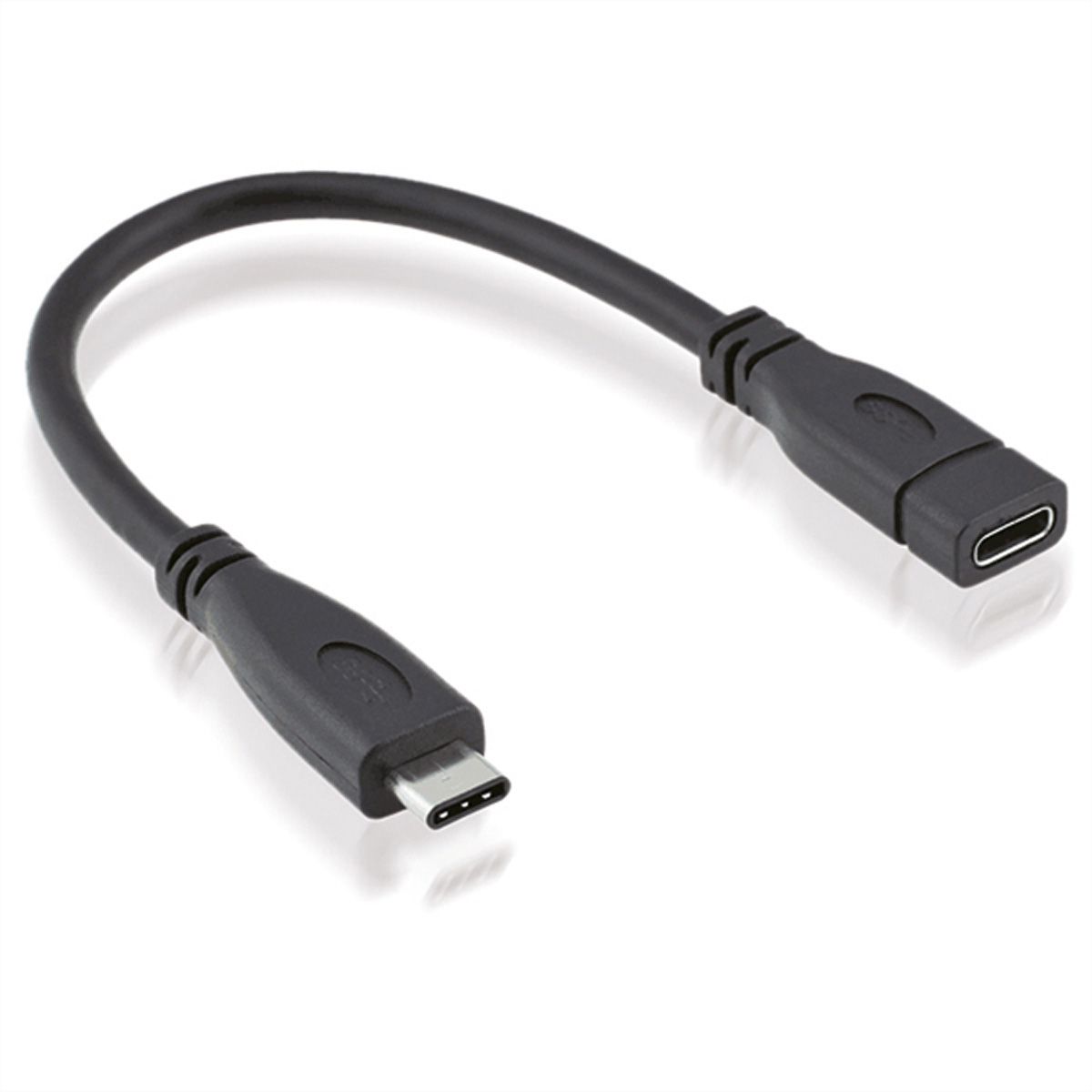 ROLINE USB 3.2 Gen 2 Typ C Kabelverlängerung, USB C-C, ST/BU, 4K UHD-1, 10Gbit/s, 100W, schwarz, 0,15 m