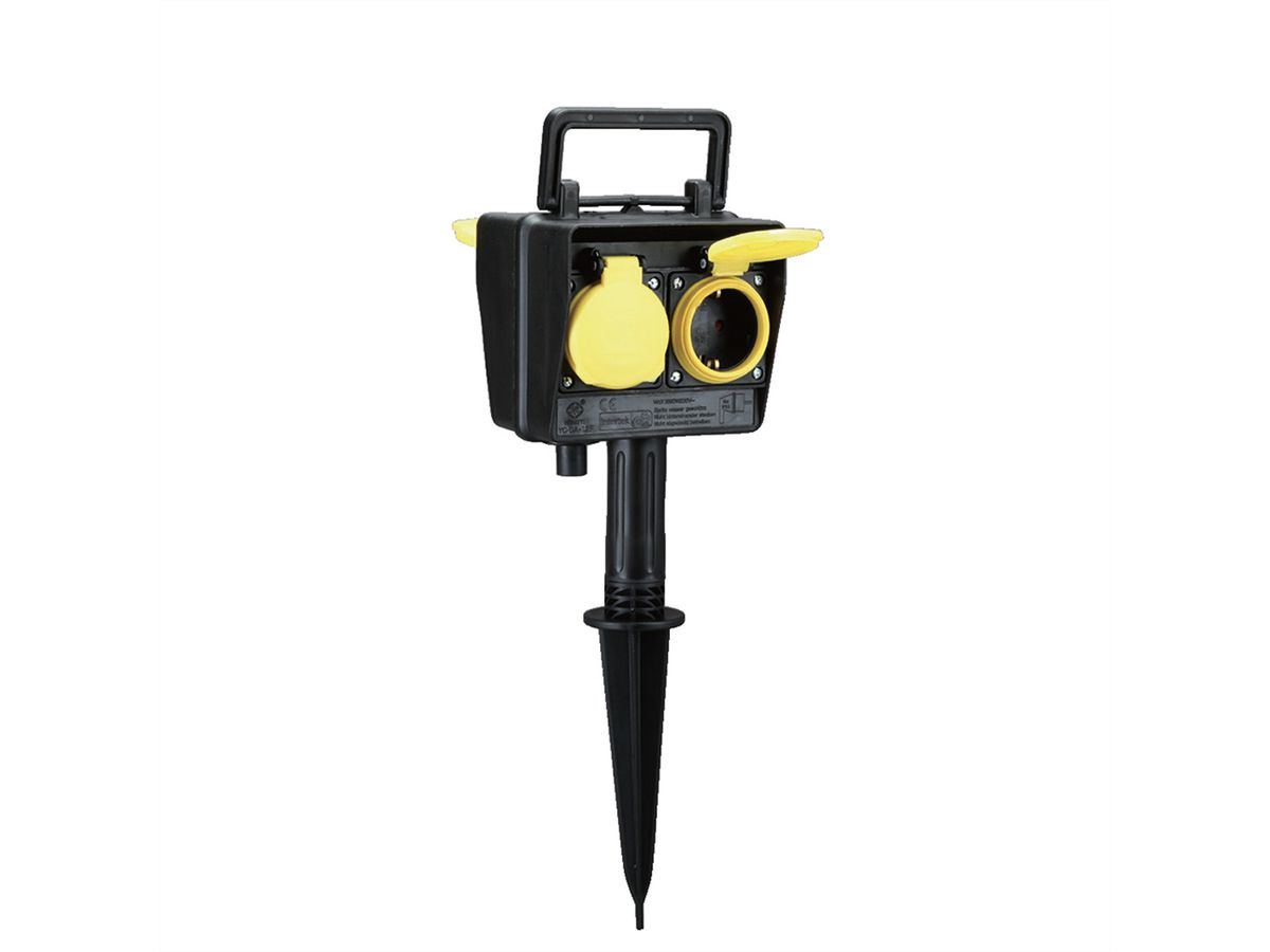 BACHMANN Gartensteckdose mit Erdspieß, 4x CEE 7/3, IP44, Outdoor