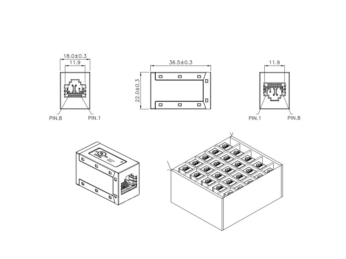ROLINE RJ-45 Kupplungen geschirmt, Cat.6 (Class E), 25er Pack