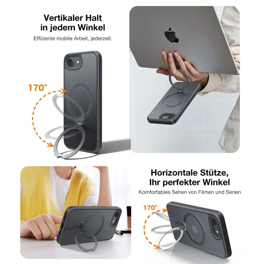 Torras Ostand 360° Spin Schutzhülle, iPhone 16e, MagSafe, noir