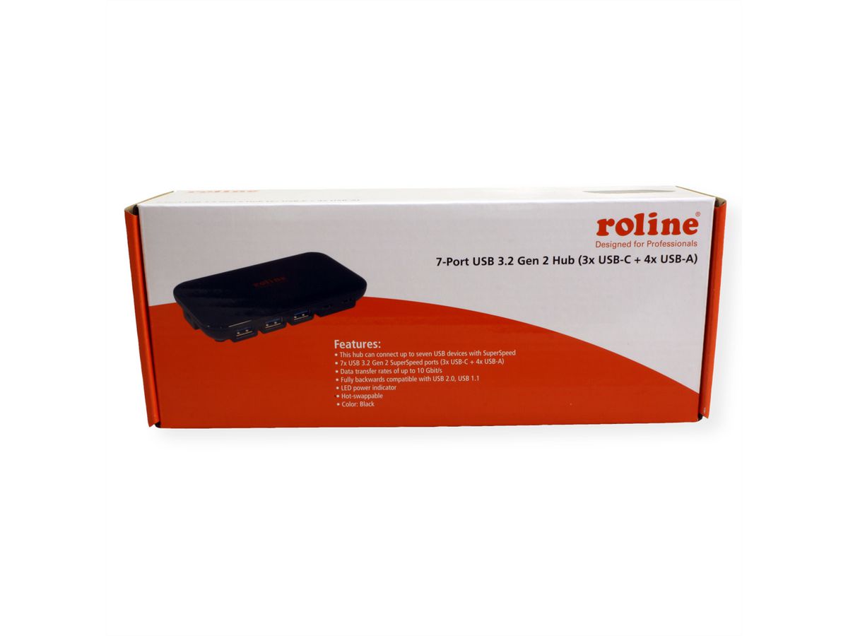 ROLINE USB 3.2 Gen 2 Hub, 7-fach (3x Typ C + 4x Typ A)