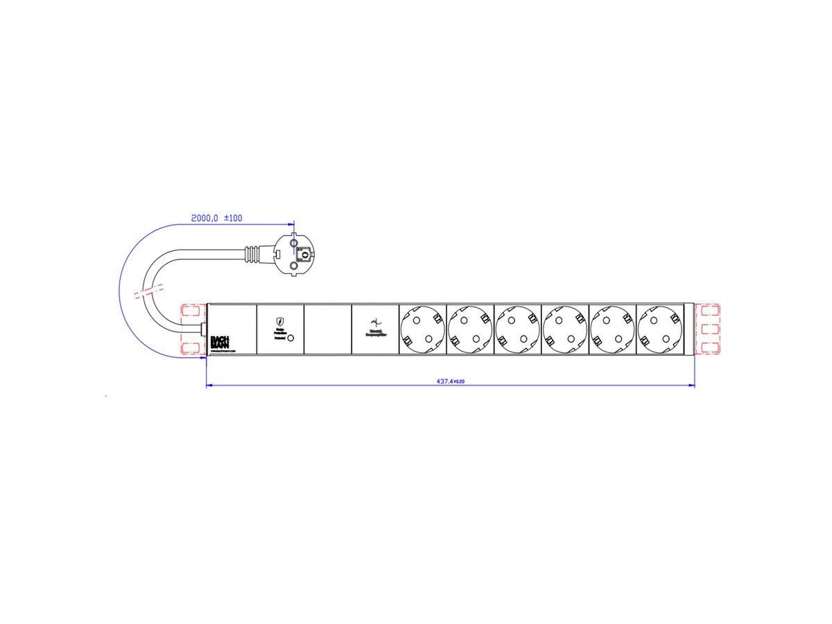 BACHMANN 19" 1UH VM 6xCEE7/3 1xGVS-Plus 2,0m CEE7/7