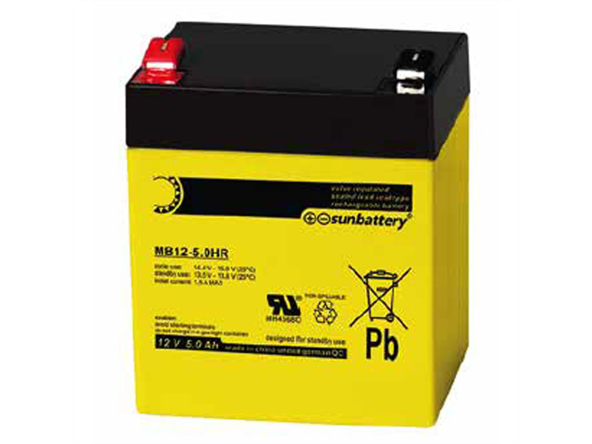 Sun MB12-5HR 12V 5Ah Batterie, Verschlossener, wartungsfreier Bleiakkumulator, Anschluss Fast-on 6.3mm, Gebrauchsdauer nach EUROBAT 5 Jahre