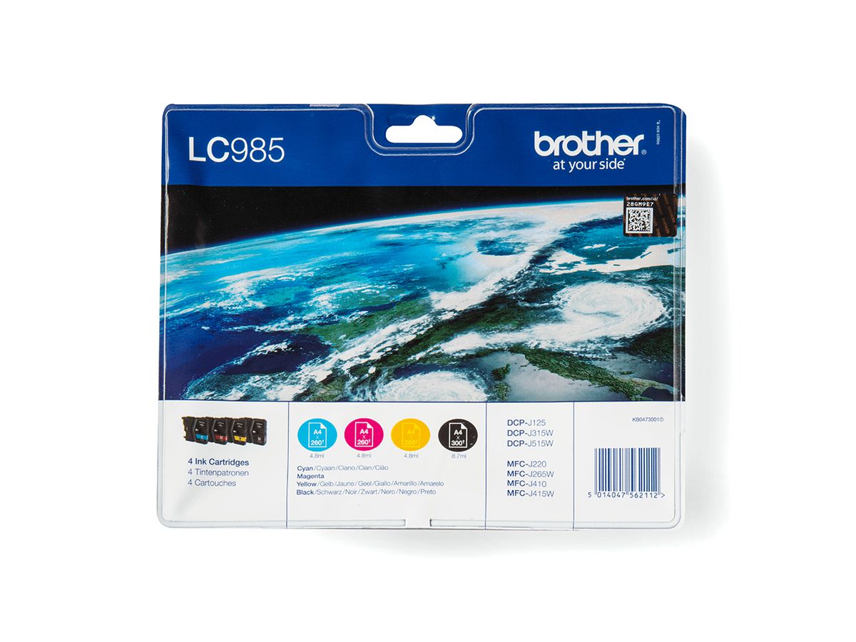 Brother LC-985VALBP Druckerpatrone 4 Stück(e) Original Schwarz, Cyan, Magenta, Gelb