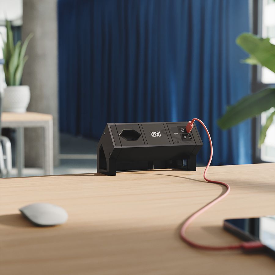 BACHMANN DESK2 1xCH 90° 1xUSB C/C 45W, L=0,2m RAL9005
