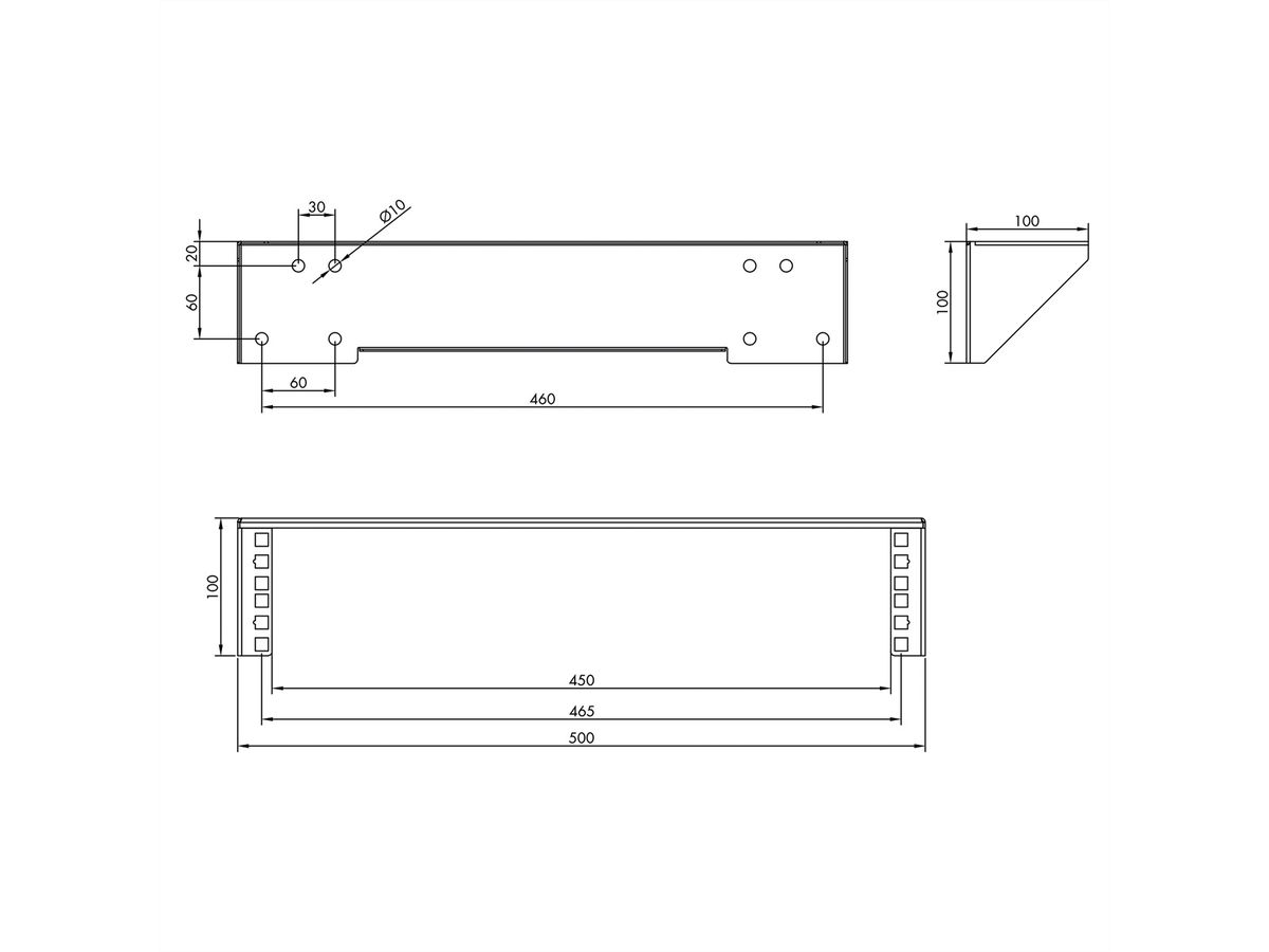 Support 19" mural / sous le bureau, 2 UH, noir