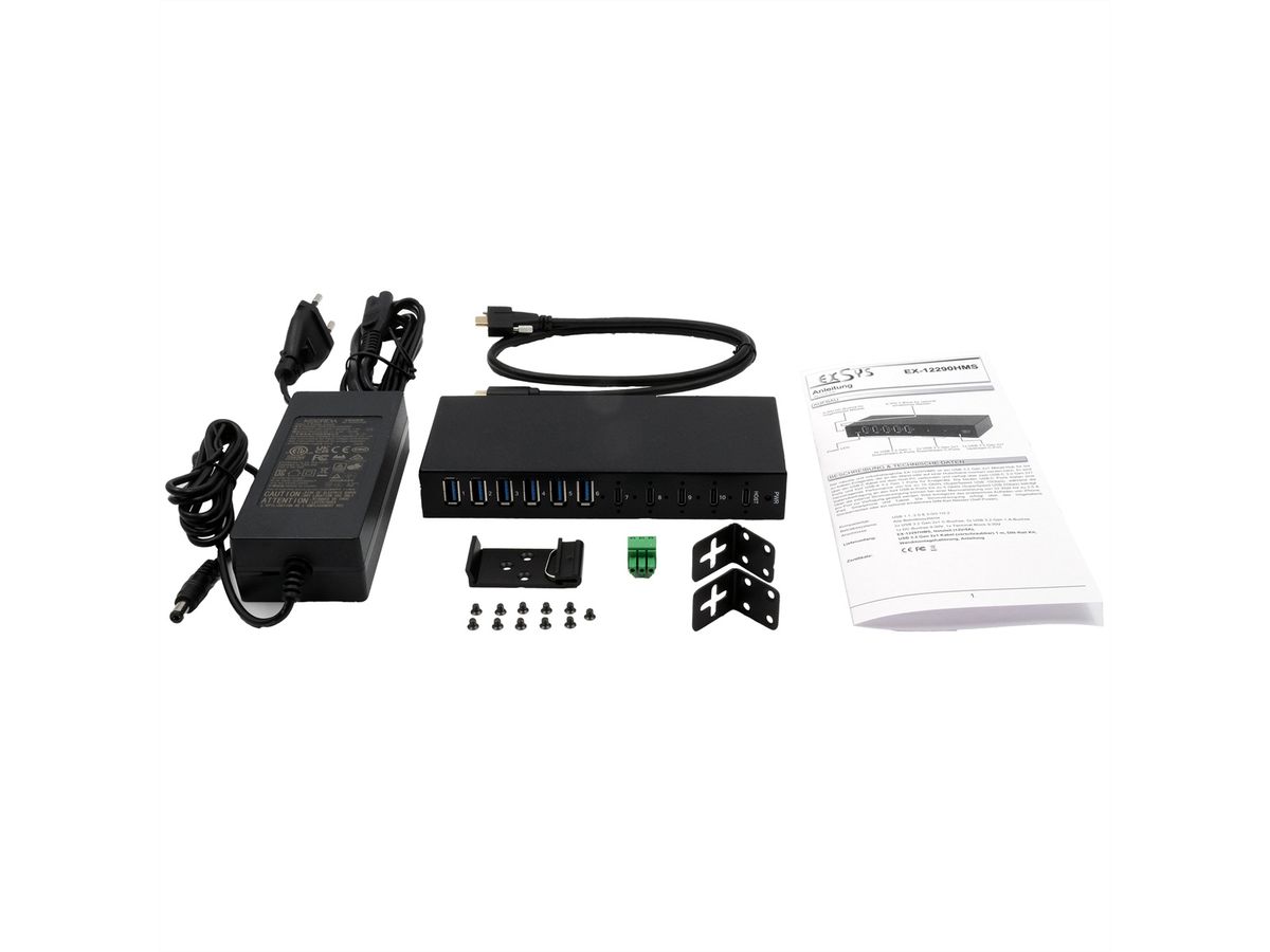 EXSYS EX-12290HMS 10 Port USB 3.2 Gen 2x1 Metall HUB, mit 4x USB-C und 6x USB-A 3.2 Gen 1 Ports