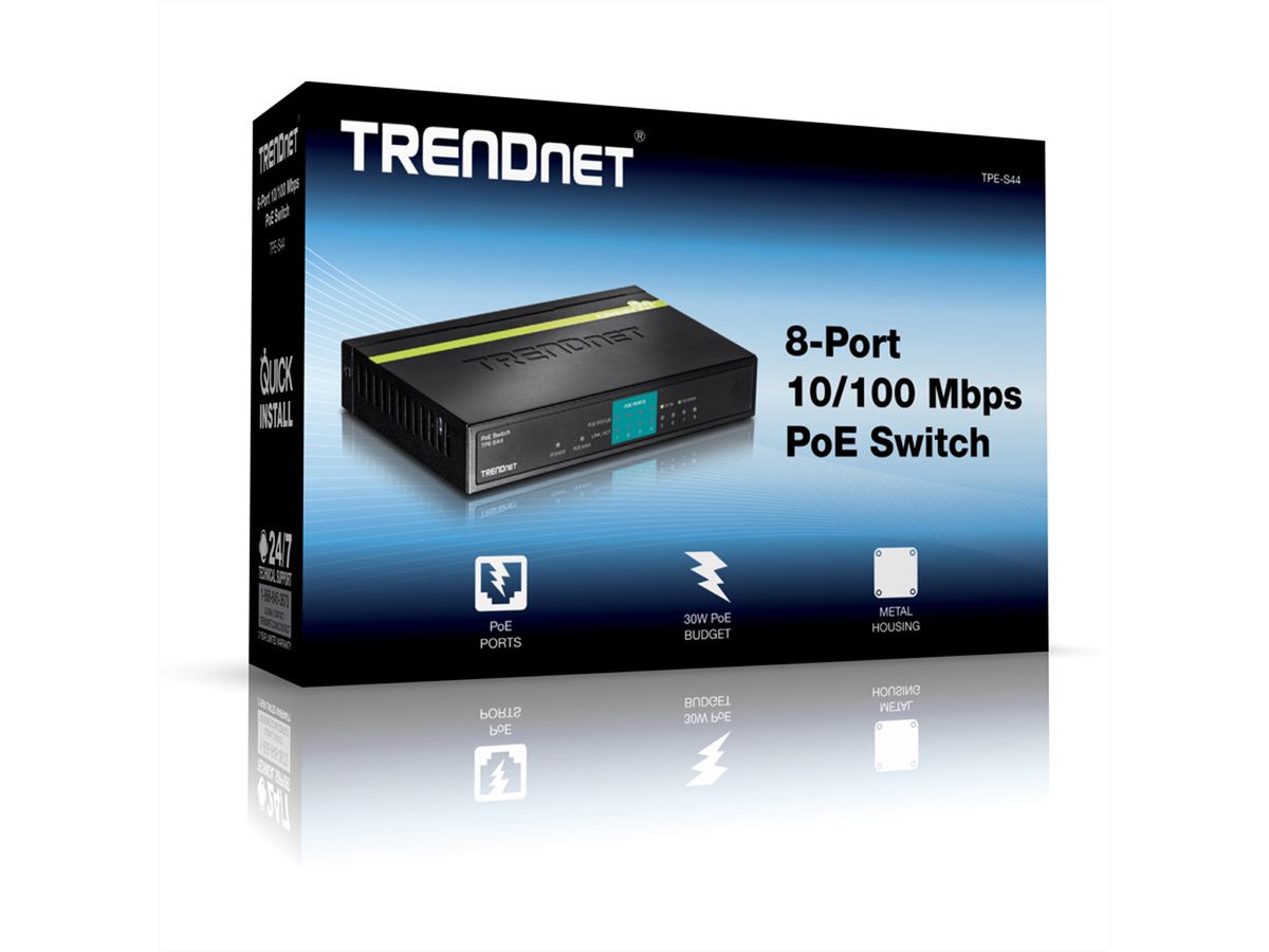 TRENDnet TPE-S44 Switch PoE 10/100 Mb/s à 8 ports , 4 ports PoE 10/100 Mb/s, 4 ports 10/100 Mb/s