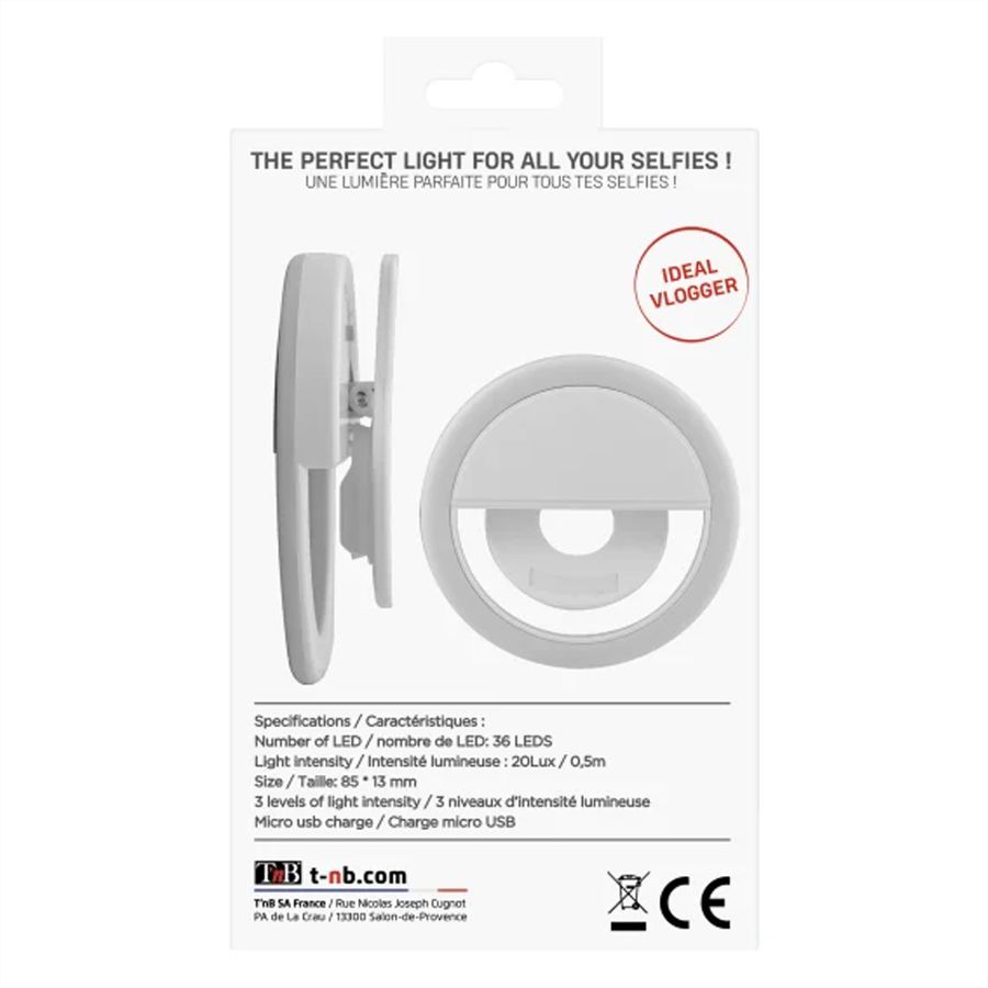 T'nB Influence LED Ring Clip für Smartphone, 6500K,125 mAh Akku