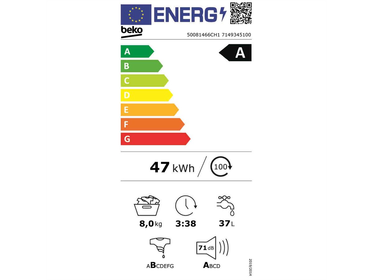Beko Waschmaschine 50081466CH1, 8kg, Aquasafe+, Steam