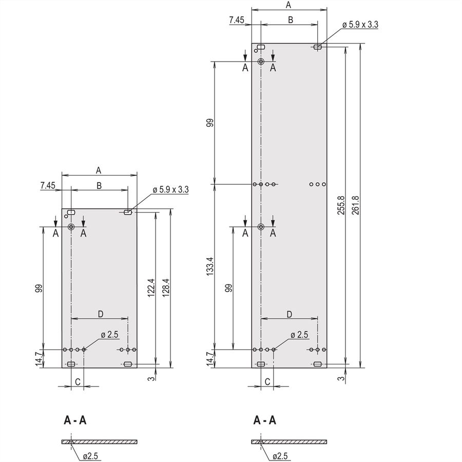 SCHROFF Unité enfichable, face avant, non blindée, pour poignée trapézoïdale statique, 3 U, 7 CV, 2,5 mm, alu, face avant anodisée, face arrière conductrice