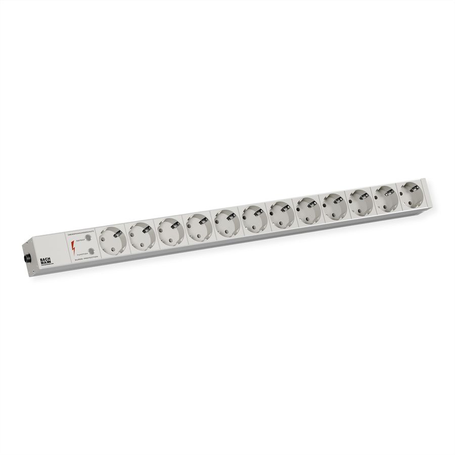 BACHMANN IT PDU ALU 1U 12x contact de protection, câble d'alimentation avec fiche à contact de protection
