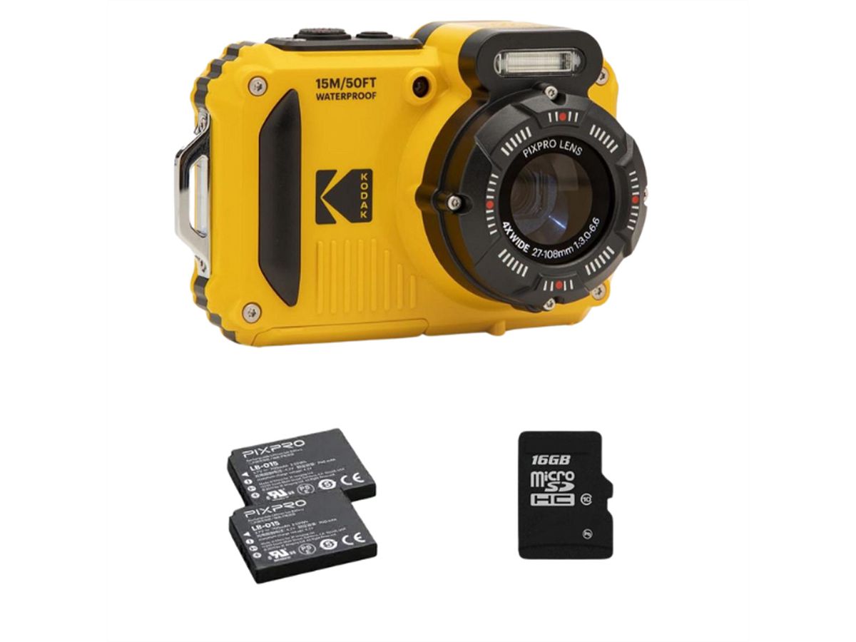 Appareil photo sous-marin Kodak WPZ2YL Bundle, inkl. 2ème batterie + carte SD micro 16Go