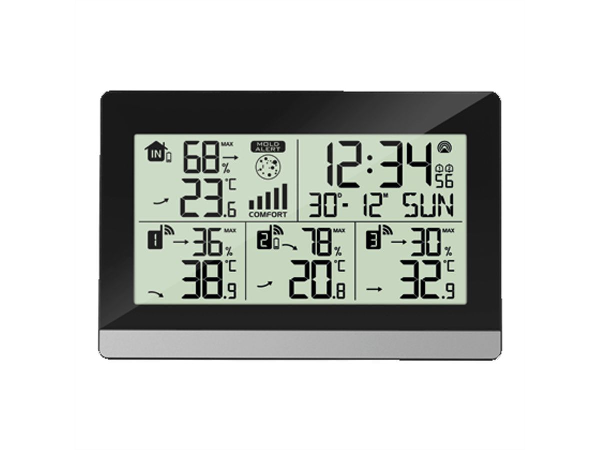 TechnoLine Raumklimastation WS 7065, Temp, Zeit, Datum, max 3 Aussensensoren