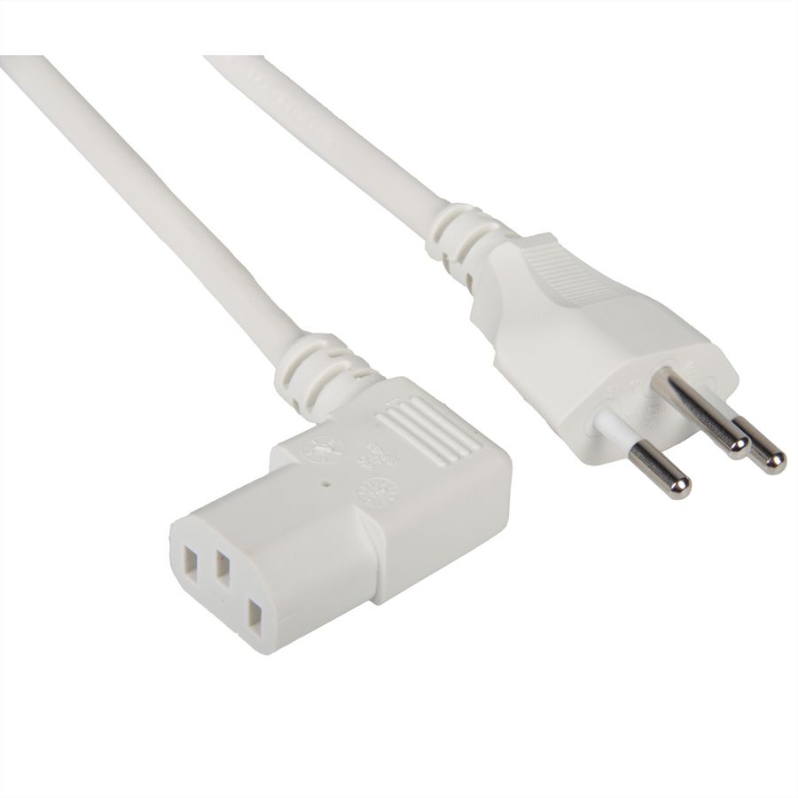 VALUE Netzkabel T12 auf C13, 90° rechts abgewinkelt, weiss, 2m