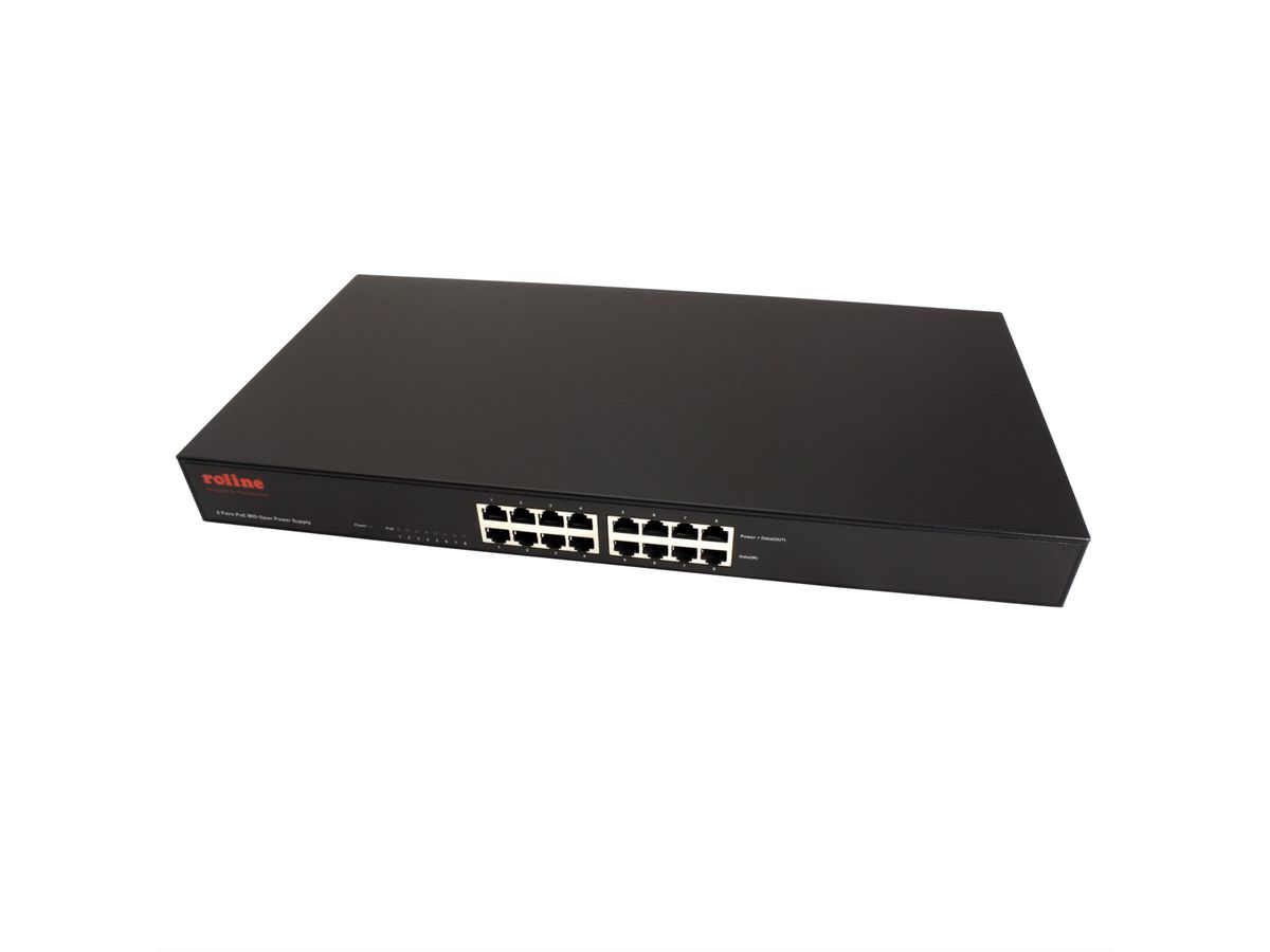 ROLINE 19-Zoll Fast Ethernet PoE Mid-Span Injektor, 8 Ports
