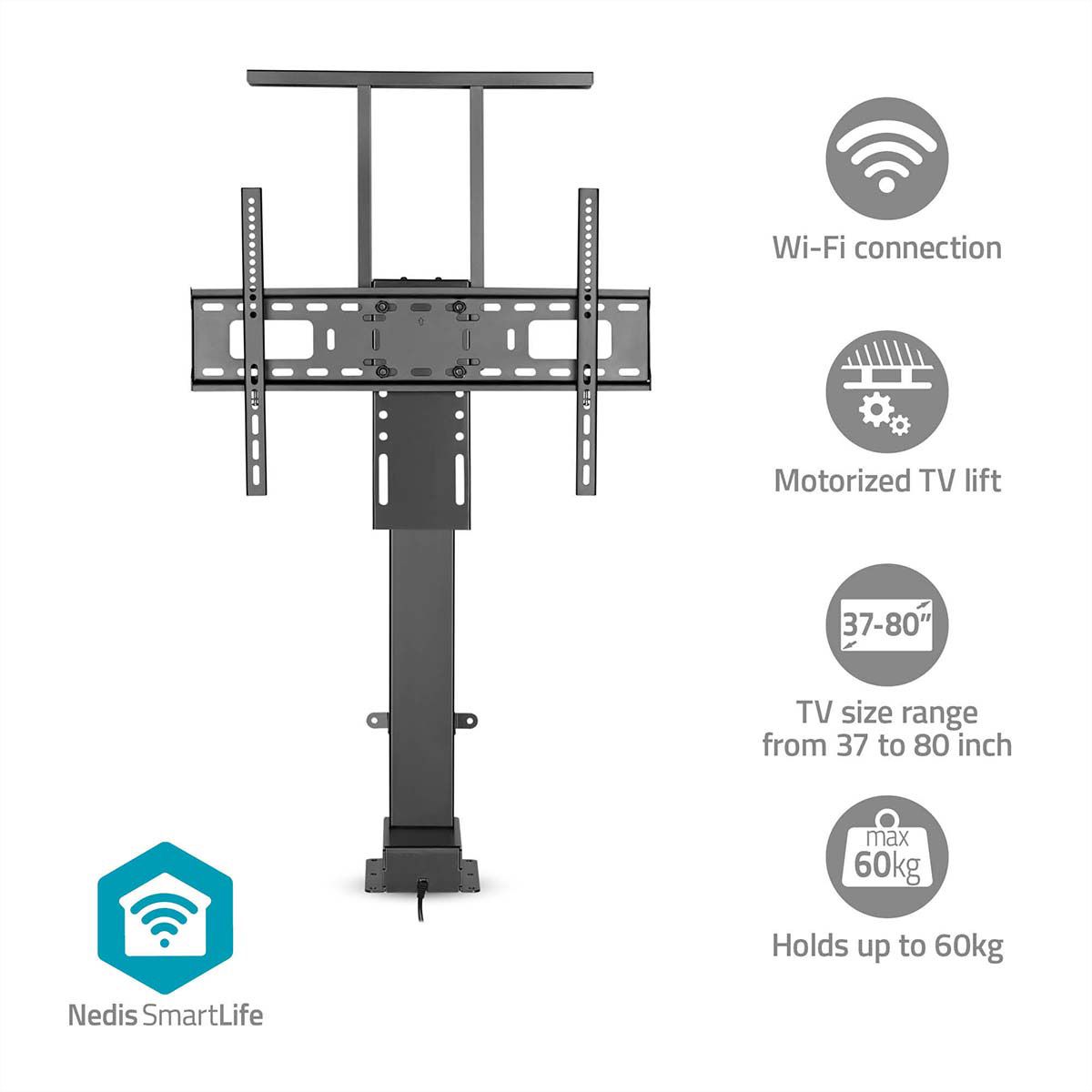 Nedis SmartLife motorisierter TV-Lift 37–80" schwarz, Einbau, 60 kg, 79–184 cm Hub