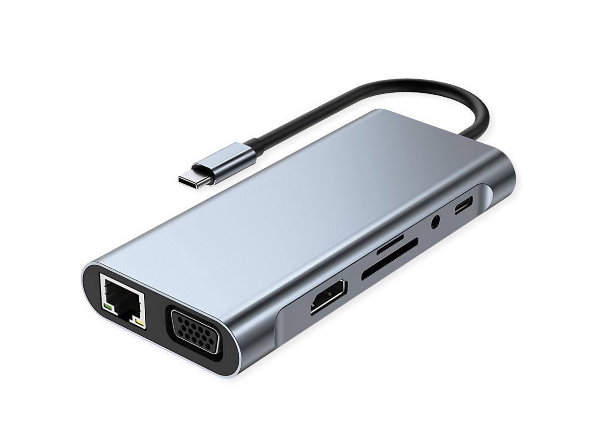 VALUE Station d'accueil USB type C, HDMI 4K60, 1x Gigabit Ethernet, 2x USB A + type C PD, 1x SD/microSD, 1x audio