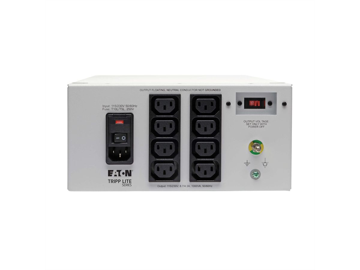 Eaton Isol. Trafo Dual-Volt. 115/230V 1000W 60601-1 Medical C14 In 8 C13 Out