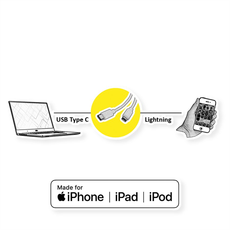 ROLINE USB Sync- & Ladekabel, Typ C / 8pin Connector, weiß, 1 m