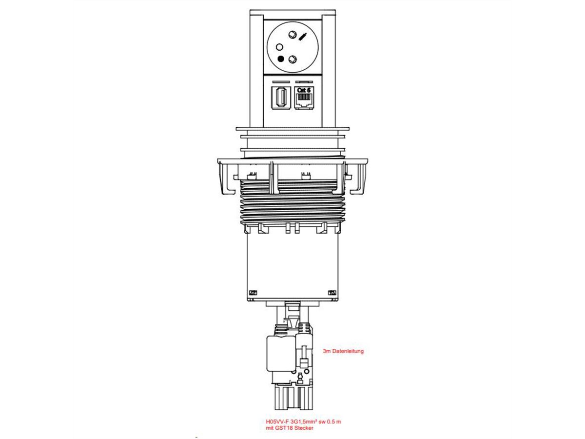 BACHMANN ELEVATOR 1xUTE 1xUSB 1xCAT6A 0,5m GST18 Aluprofil eloxiert