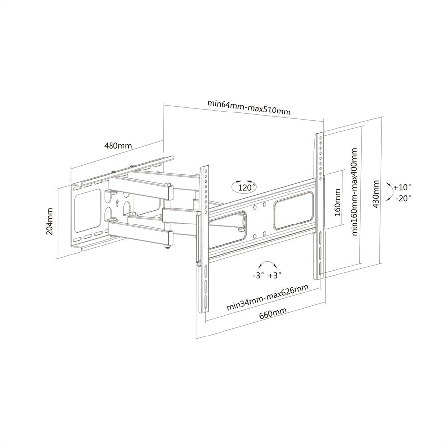 VALUE TV-Wandhalterung, flexibel, 37-70 Zoll, bis 50 kg
