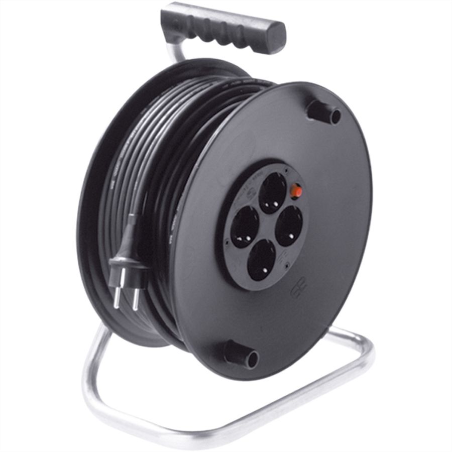BACHMANN Enrouleur électrique, AC230V, 4 prises 2P+T allemand, 25 m