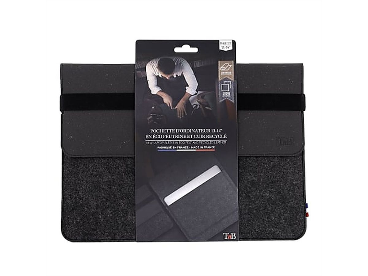 T’nB Notebook-Hülle 13–14" Eco Leder, Filz schwarz/grau