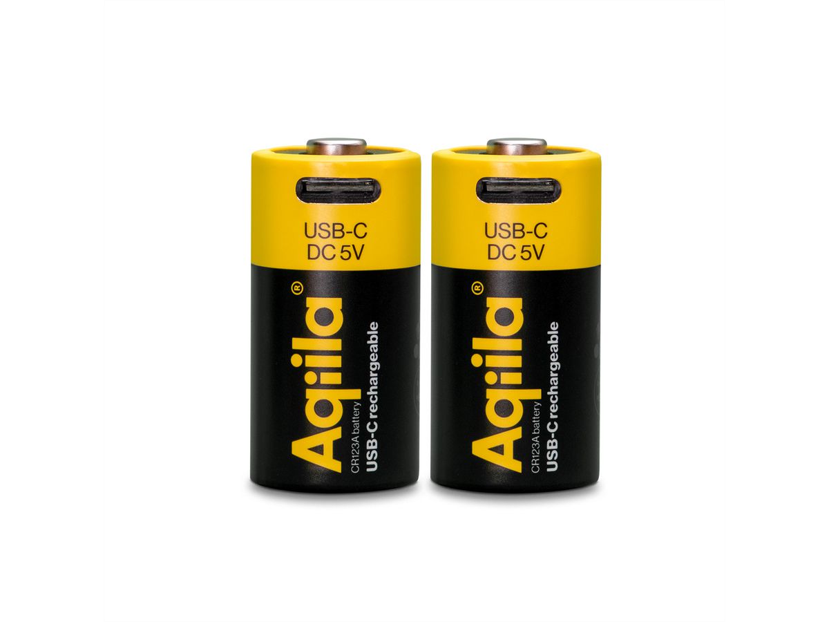 Aqiila USB-C Batterie CR123A 2x, 750 mAh, 3 V
