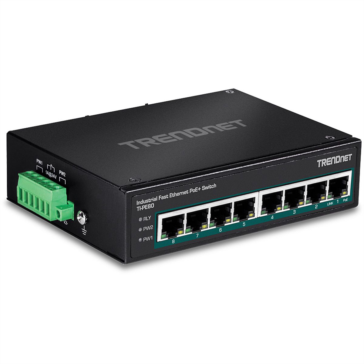 TRENDnet TI-PE80 Switch Rail DIN Fast Ethernet PoE+ industriel à 8 ports