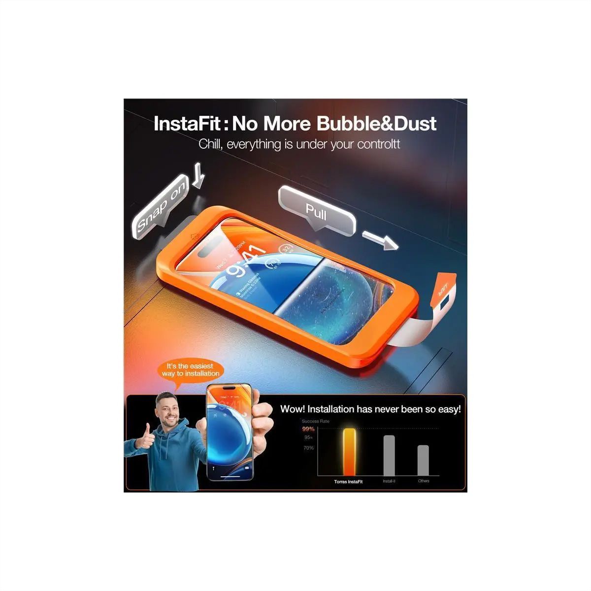 Torras Install Master protection d'écran, iPhone 15 Pro Max, transparent