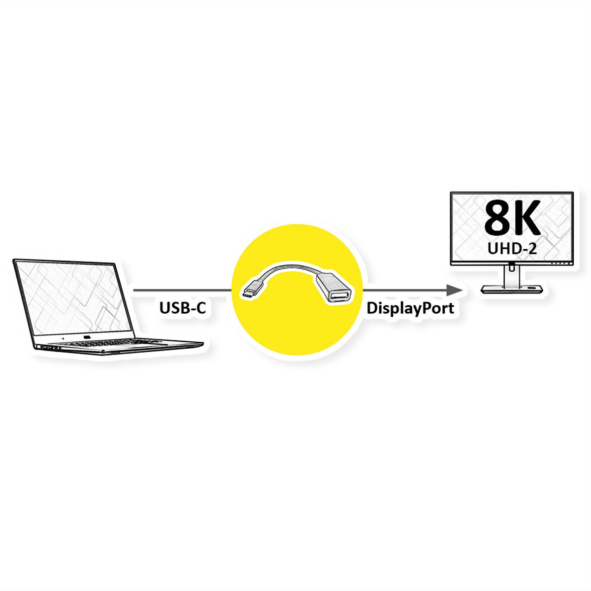 ROLINE Display Adapter USB Typ C - DP, ST/BU, 8K60