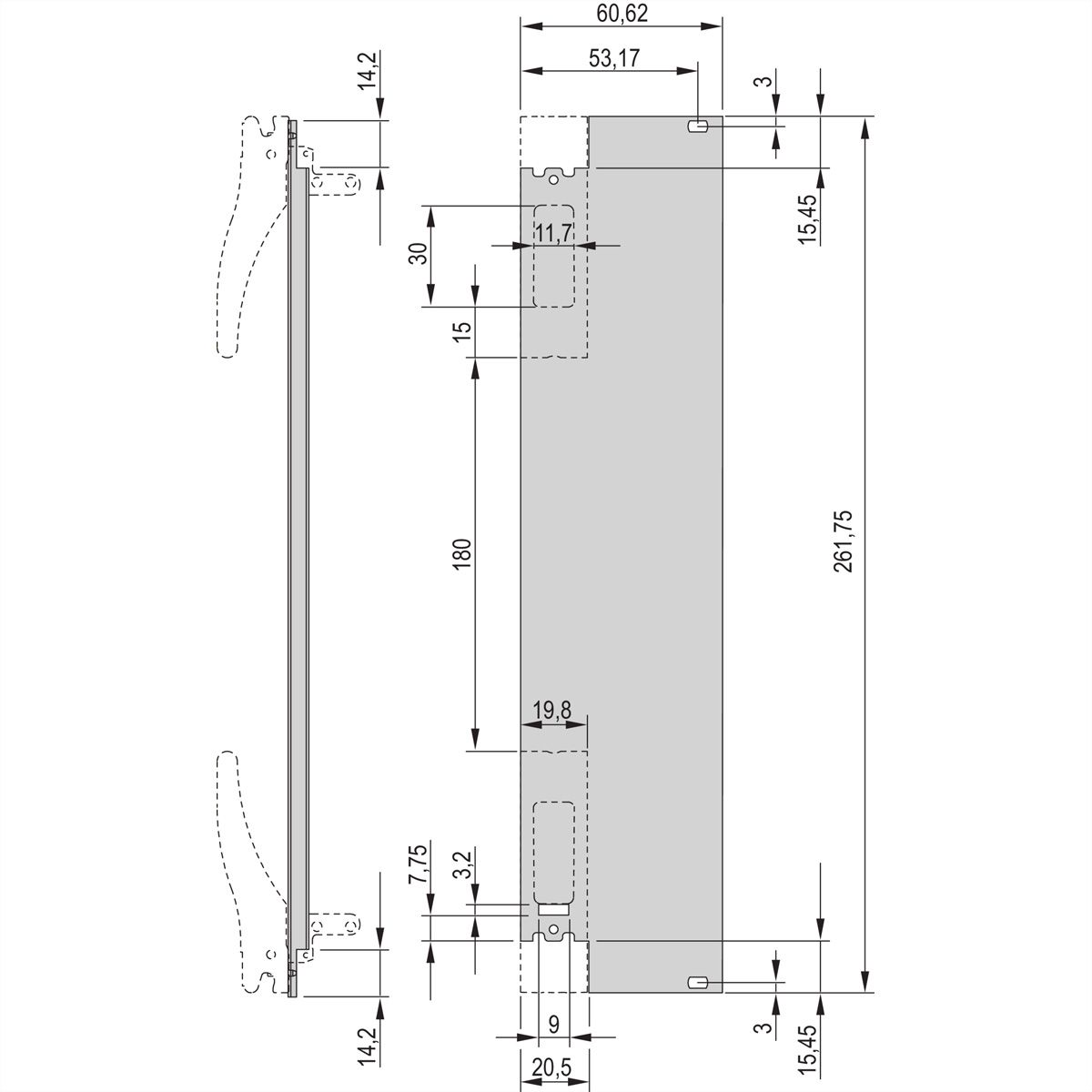 SCHROFF Frontplatte für XL-Griff, 12 TE - FRONTPLATTE XL 6HE 12TE