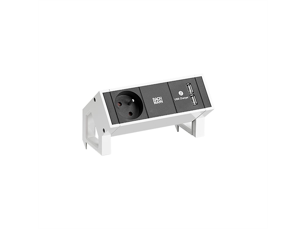 BACHMANN DESK2 1xUTE 1xUSB Charger 0,2m GST18 RAL9010