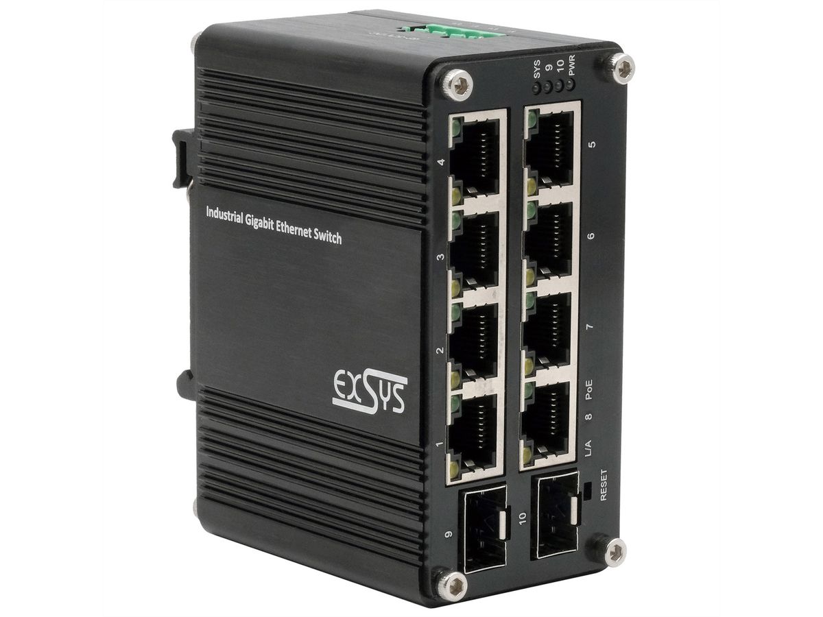 EXSYS EX-62035MPoE-SFP-8+2 Port Industrial Gigabit SFP PoE+ Mini Switch Web Managed