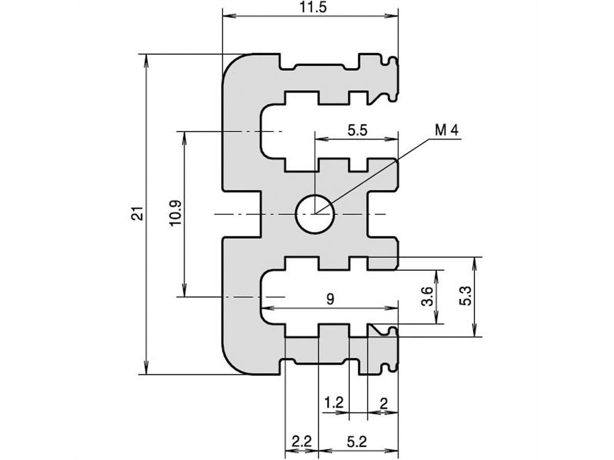 Rail horizontal SCHROFF, arrière, centre, type VT, 63 HP