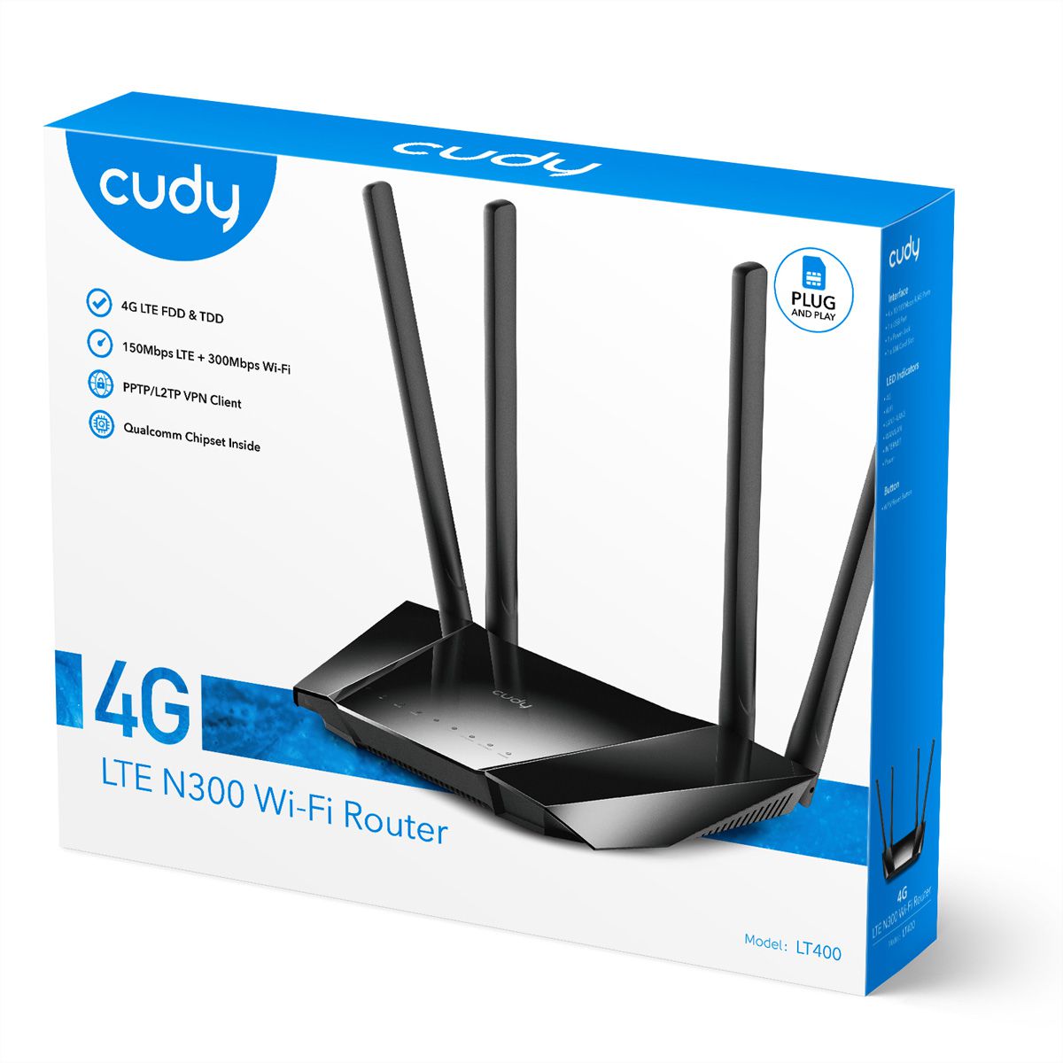 CUDY LT400 N300 Routeur WiFi 4G LTE, Cat4