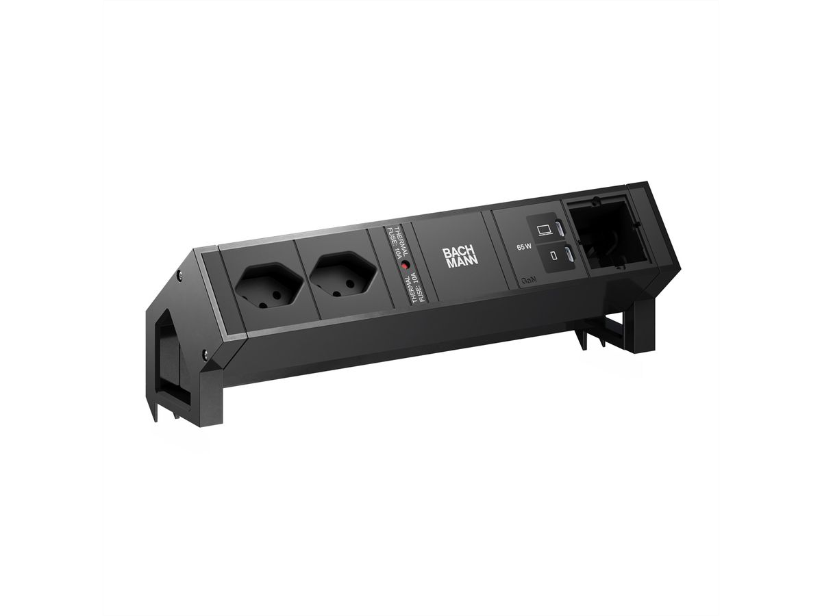 BACHMANN DESK2 2xCH 90° 1xUSB C/C 65W, 1xCM L=0,2m RAL9005