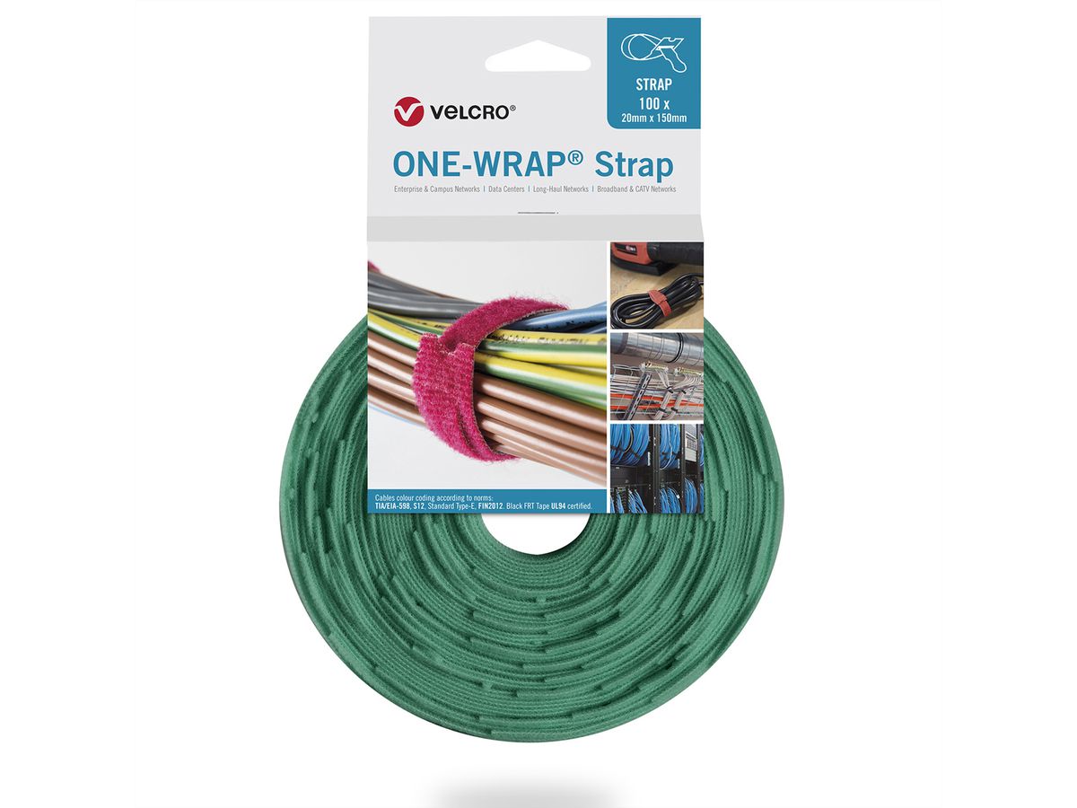 VELCRO® One Wrap® Strap 25mm x 300mm, 100 pièces, vert