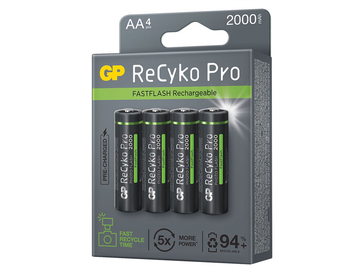 GP Batteries Recyko PRO, Akku LR03 4x AA NiMh,2000mAh,1.2Volt,GoGreen,Blitzgeräte
